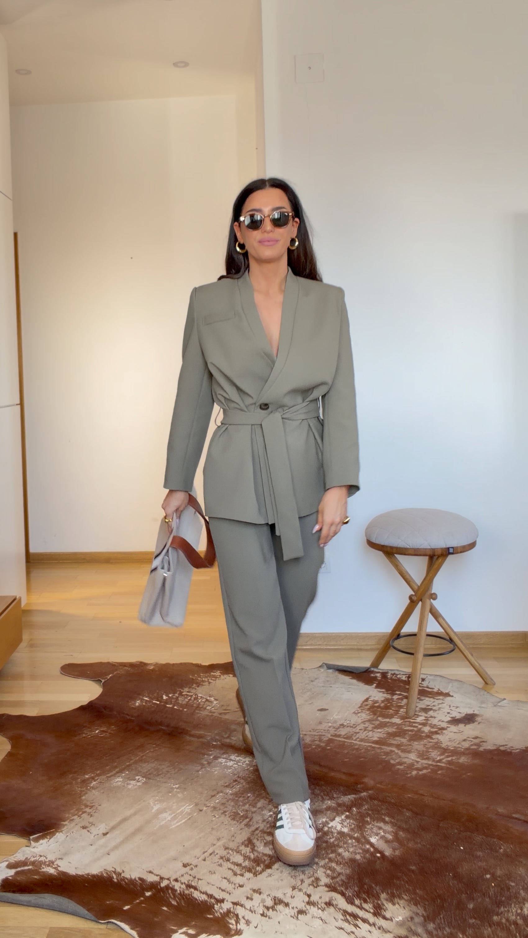 Belted suit set- Olive