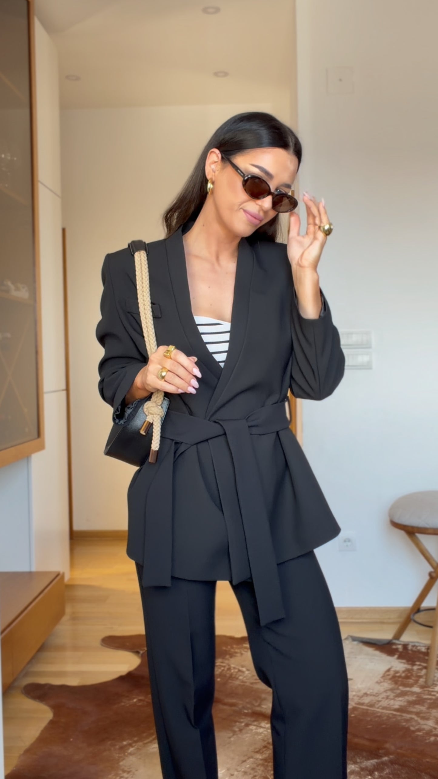 Belted suit set- Black