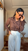 Extended cuff shirt- Brown