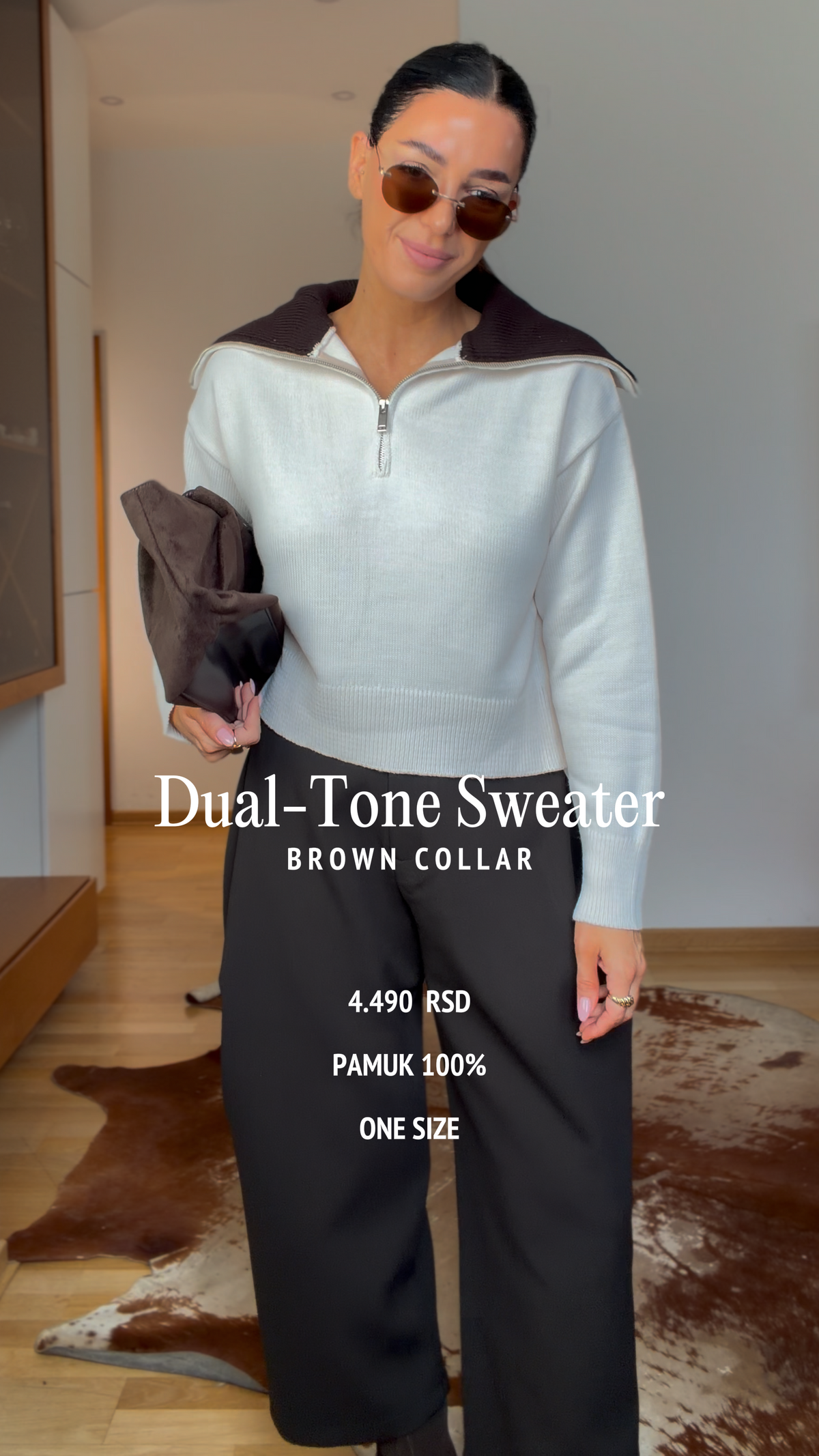 Dual-Tone Sweater- Brown Collar