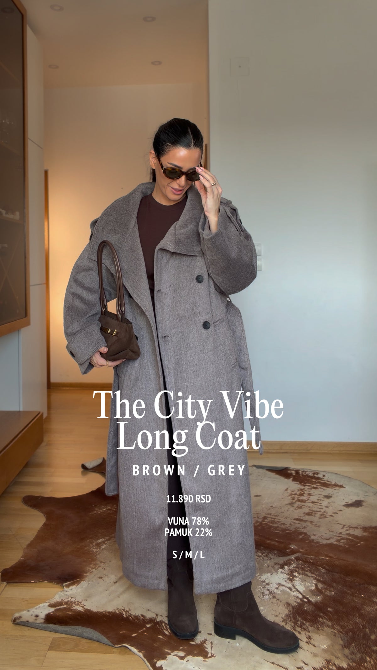 The City Vibe Long Coat - Brown / Grey