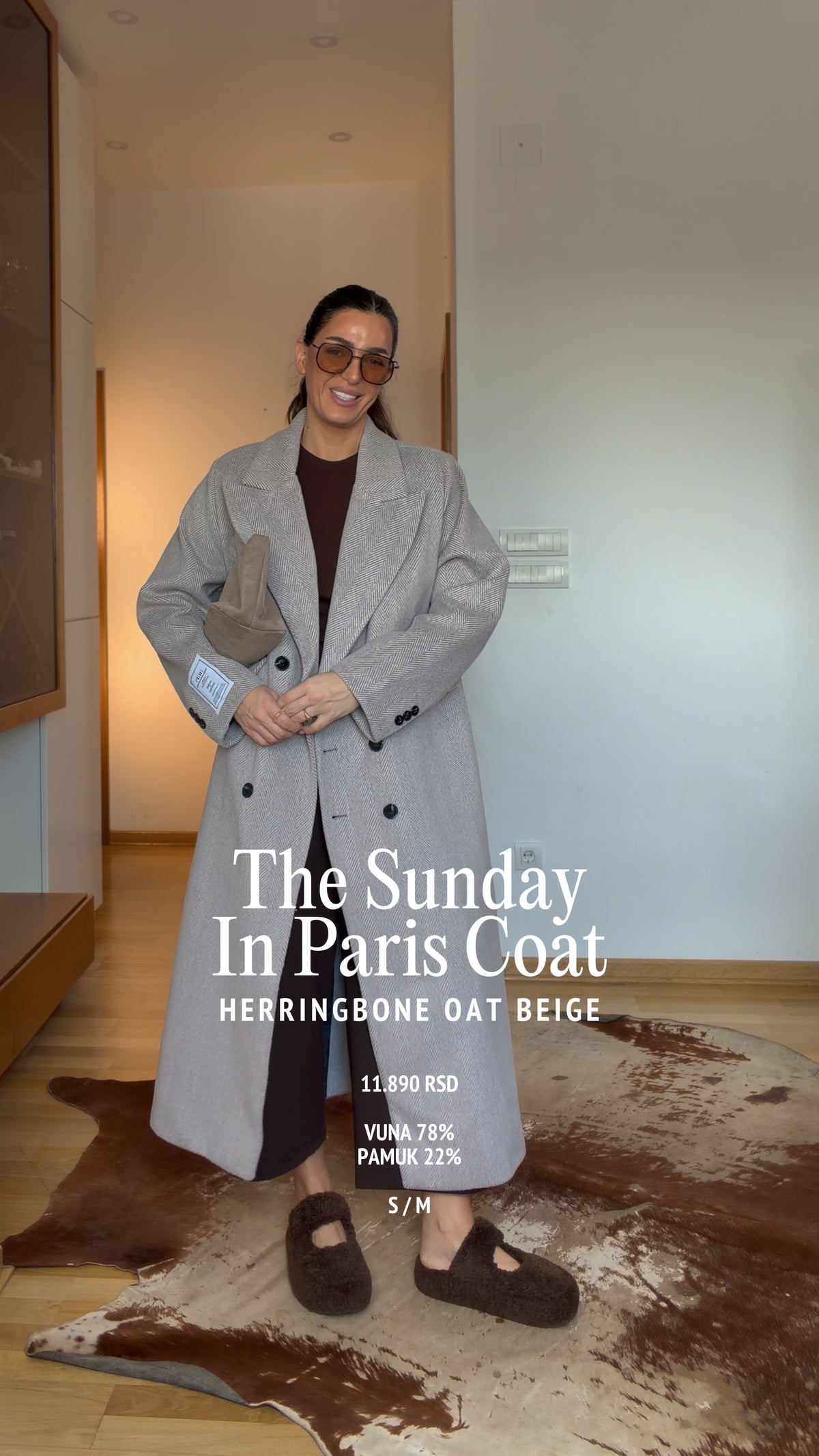 The Sunday In Paris Coat - Herringbone Oat Beige