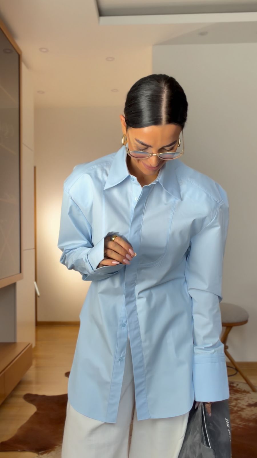 On shoulder long shirt Blue