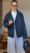 Belted Collar Jacket- Navy