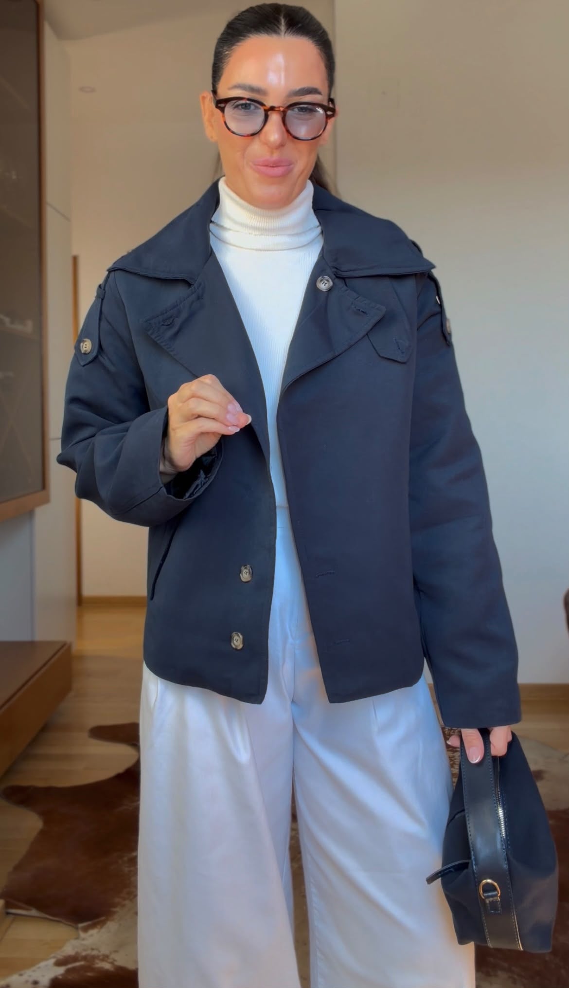 Belted Collar Jacket- Navy