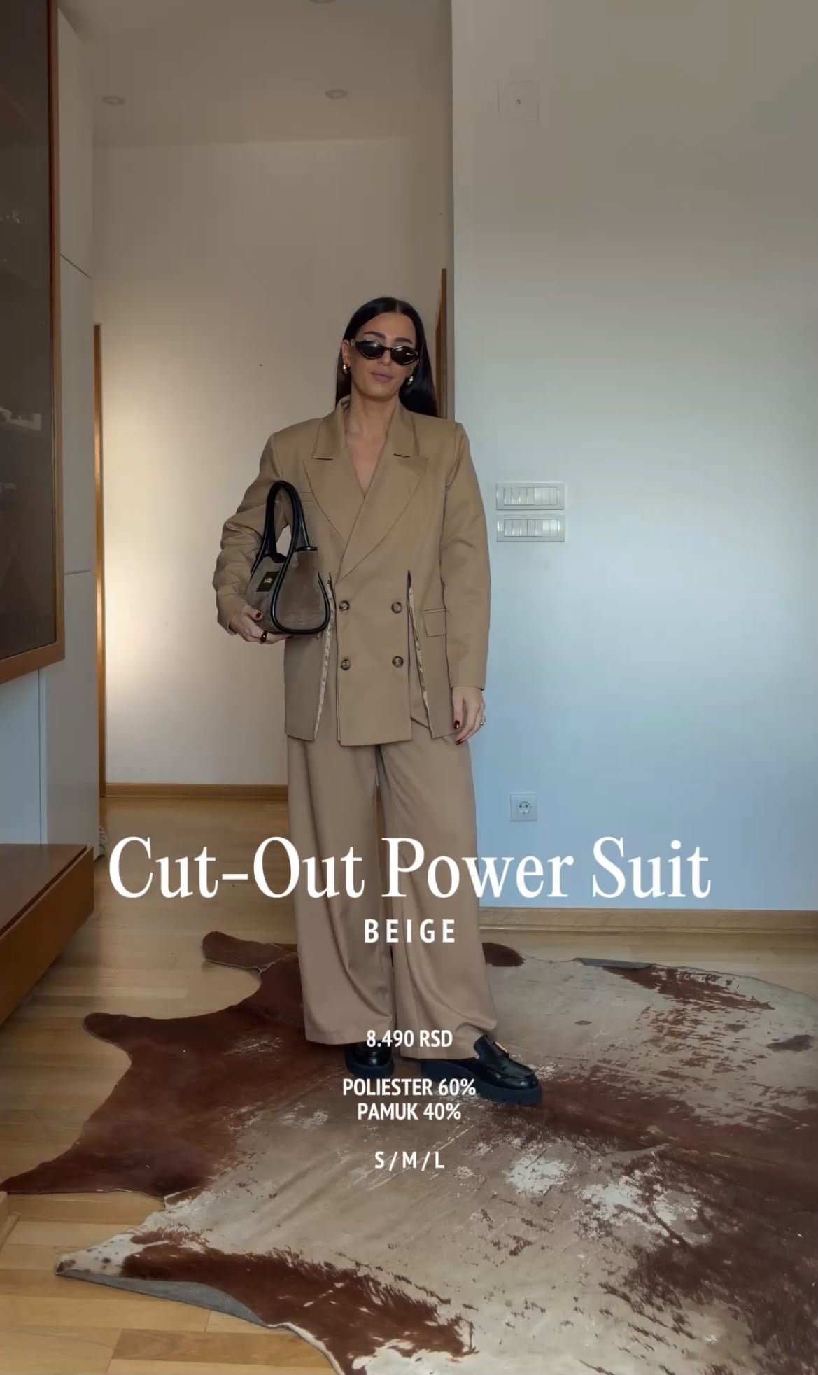 Cut-Out Power Suit-Beige